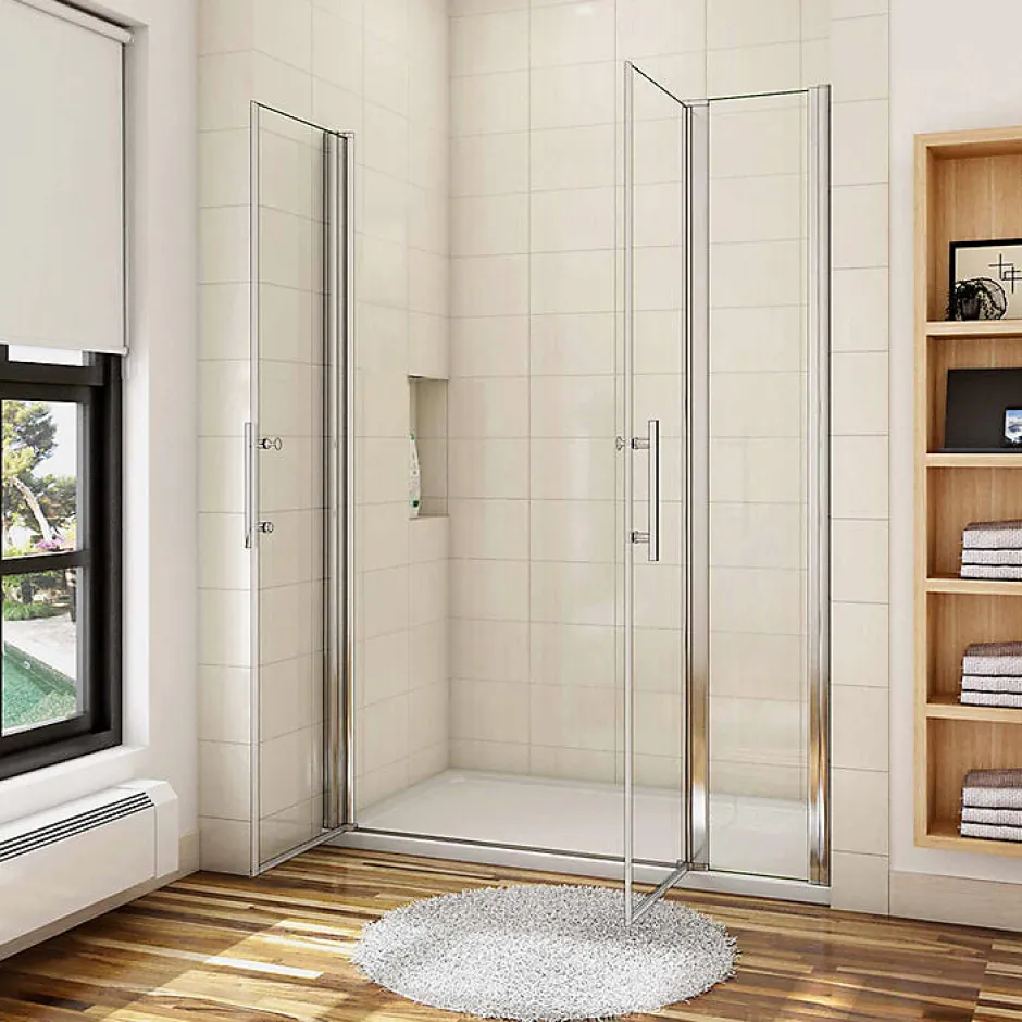 AICA Sanitaire Porte De Douche Battante 120x197cm Porte Battante Avec 1 élément Fixe En 6mm Verre Anticalcaire* Porte De Douche