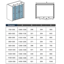 AICA Sanitaire Porte De Douche Battante 120x197cm Porte Battante Avec 1 élément Fixe En 6mm Verre Anticalcaire* Porte De Douche