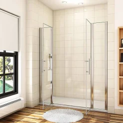AICA Sanitaire Porte De Douche Battante 165x187cm Porte Battante Avec 2 éléments Fixes En 6mm Verre Anticalcaire