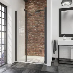 Schulte Porte de douche battante l.160 x H.192 cm, verre transparent, profilé noir mat, NewStyle* Porte De Douche