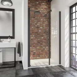 Schulte Porte de douche battante l.160 x H.192 cm, verre transparent, profilé noir mat, NewStyle* Porte De Douche