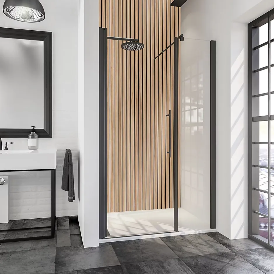 Schulte Porte de douche battante l.160 x H.192 cm, verre transparent, profilé noir mat, NewStyle* Porte De Douche