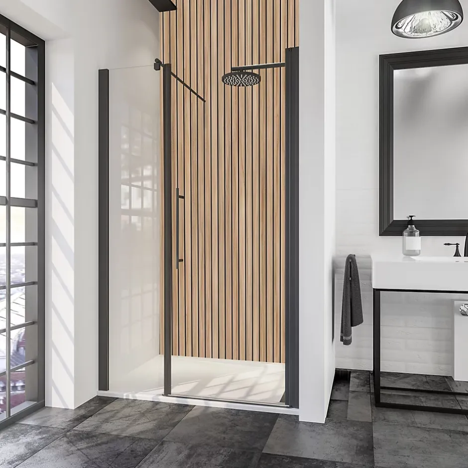 Schulte Porte de douche battante l.160 x H.192 cm, verre transparent, profilé noir mat, NewStyle* Porte De Douche