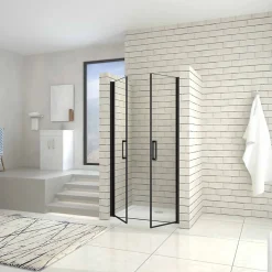 AICA Sanitaire Porte de douche battante 100cm en verre trempé anticalcaire profil et poignée Noir Mat douche italienne hauteur 200cm* Porte De Douche