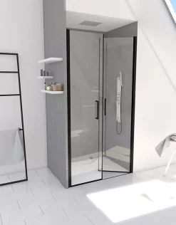 Galedo Porte de douche battante noir Saloon 80cm