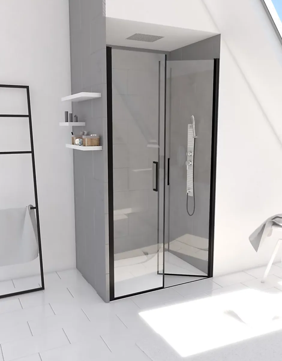 Galedo Porte de douche battante noir Saloon 80cm