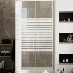 Porte de Douche Blanche 140 CM H185 Verre Sérigraphié mod. Blanc* Porte De Douche