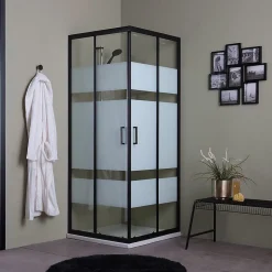 Kiamami Valentina Porte De Douche Carrée 90X90 Avec Portes Sérigraphiées Et Profilés Noirs - City* Porte De Douche
