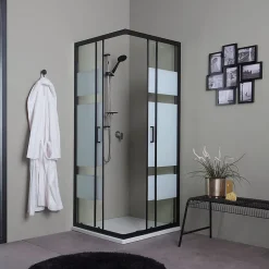 Kiamami Valentina Porte De Douche Carrée 90X90 Avec Portes Sérigraphiées Et Profilés Noirs - City* Porte De Douche