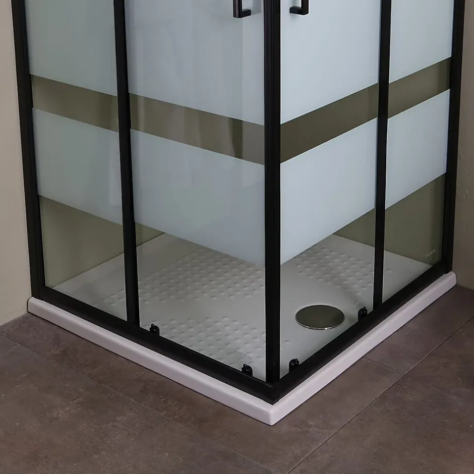 Kiamami Valentina Porte De Douche Carrée 90X90 Avec Portes Sérigraphiées Et Profilés Noirs - City* Porte De Douche