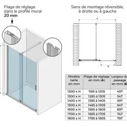 Saniverre Porte de douche coulissante NAPOLIBLACK H.200 x L. 170 cm verre transparent 8 mm -