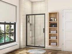 AICA Sanitaire Porte de douche coulissante 140cm en verre anticalcaire porte de douche Noir mat avec l'amortisseur Hauteur 195cm* Porte De Douche