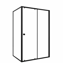 Aurlane Porte de Douche Coulissante Extensible 100x185cm et Retour Fixe 80cm - Noir - BLACK SLIDE* Paroi De Douche