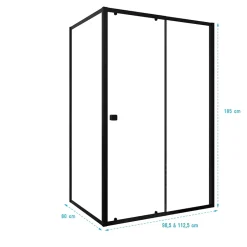 Aurlane Porte de Douche Coulissante Extensible 100x185cm et Retour Fixe 80cm - Noir - BLACK SLIDE* Paroi De Douche