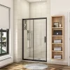 AICA Sanitaire Porte de douche coulissante 110cm en verre anticalcaire porte de douche Noir mat avec l'amortisseur Hauteur 195cm