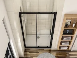 AICA Sanitaire Porte de douche coulissante 110cm en verre anticalcaire porte de douche Noir mat avec l'amortisseur Hauteur 195cm