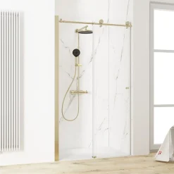 Schulte Porte de douche coulissante l.100 x H.200 cm, verre transparent, profilé doré mat, MasterClass