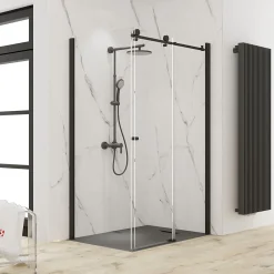 Schulte Porte de douche coulissante avec paroi latérale l.120+90 x H.200 cm, verre transparent, profilé noir mat, MasterClass