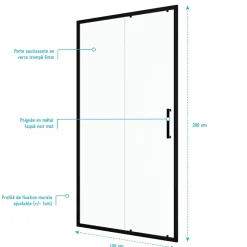 Aurlane Porte de douche coulissante 100x200 cm - Verre transparent - Profilé Noir - CRUSH* Porte De Douche