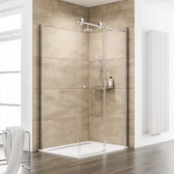 Schulte Porte de douche coulissante avec paroi latérale l.120+80 x H.200 cm, verre transparent anticalcaire, profilé chromé, MasterClass* Paroi De Douche
