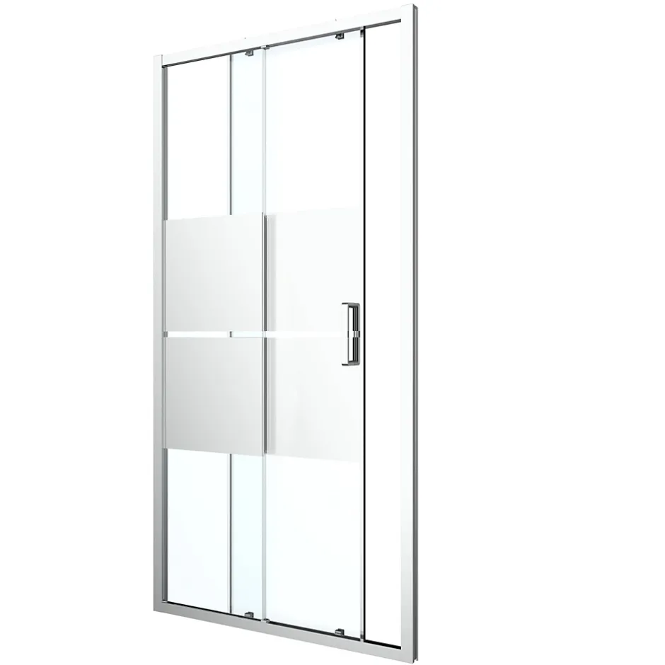 GoodHome Porte de douche coulissante l.120 x H.195 cm, bandes miroir, profilés alu chrome, Ledava* Porte De Douche