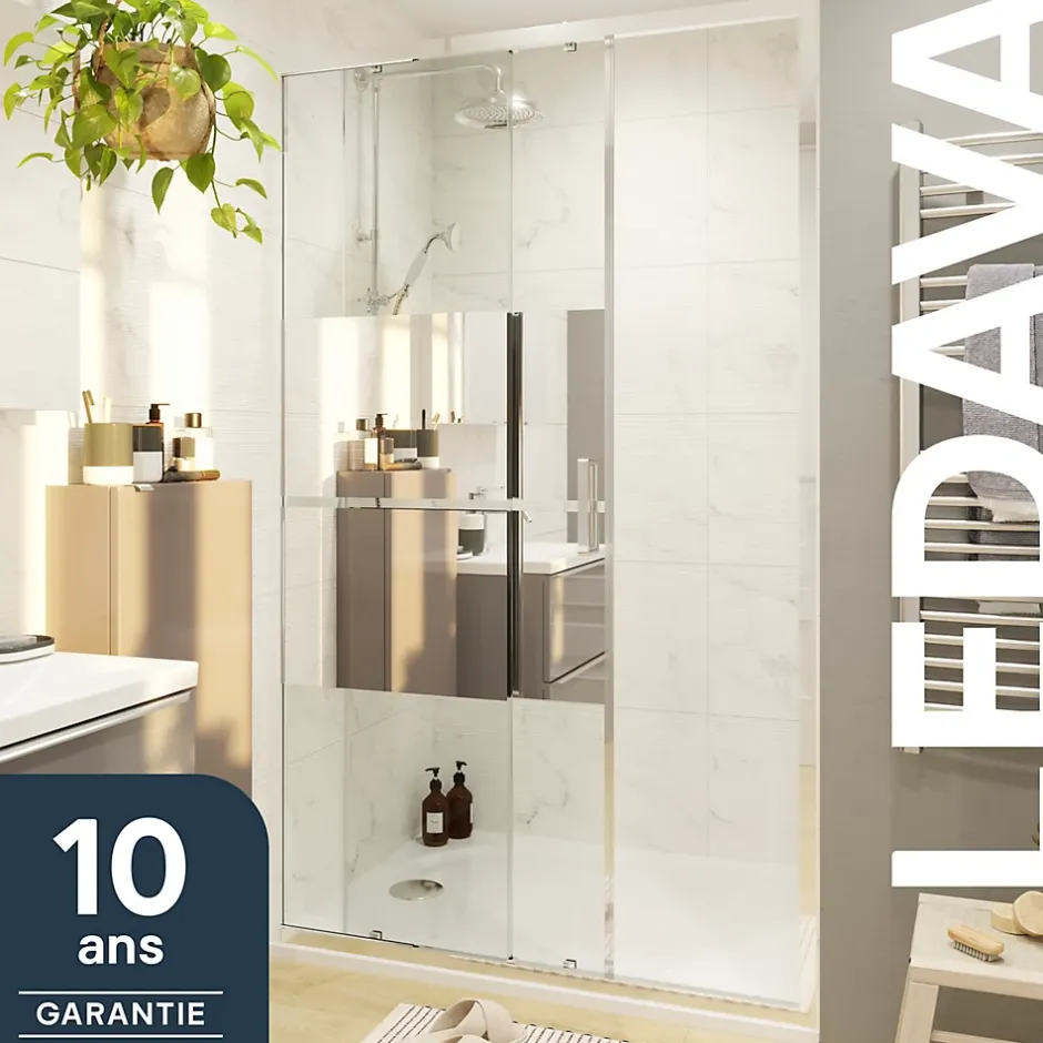 GoodHome Porte de douche coulissante l.120 x H.195 cm, bandes miroir, profilés alu chrome, Ledava* Porte De Douche