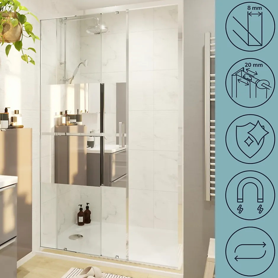 GoodHome Porte de douche coulissante l.120 x H.195 cm, bandes miroir, profilés alu chrome, Ledava* Porte De Douche
