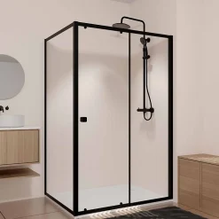 Aurlane Porte de Douche Coulissante Extensible 100x185cm et Retour Fixe 90cm - Noir - BLACK SLIDE