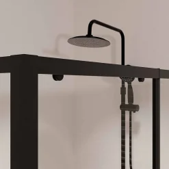 Aurlane Porte de Douche Coulissante Extensible 100x185cm et Retour Fixe 90cm - Noir - BLACK SLIDE