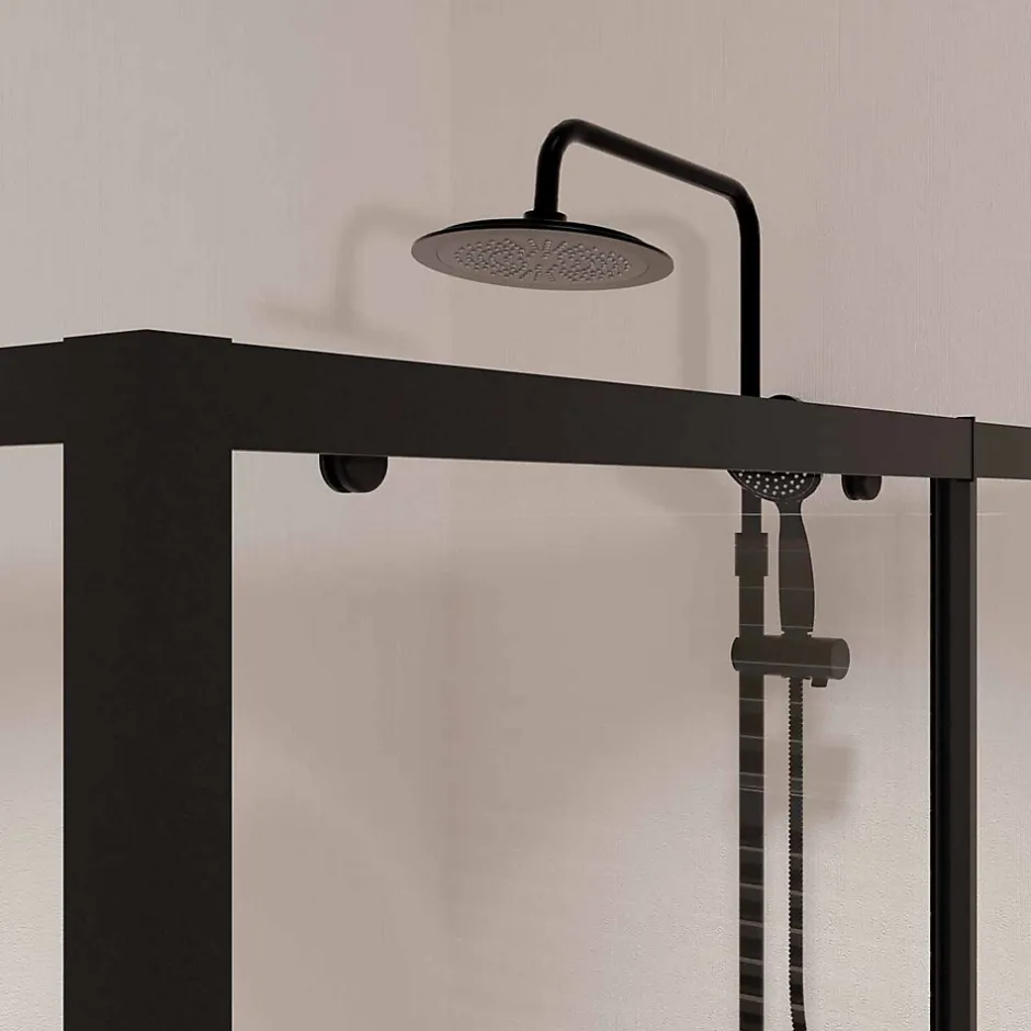 Aurlane Porte de Douche Coulissante Extensible 100x185cm et Retour Fixe 90cm - Noir - BLACK SLIDE
