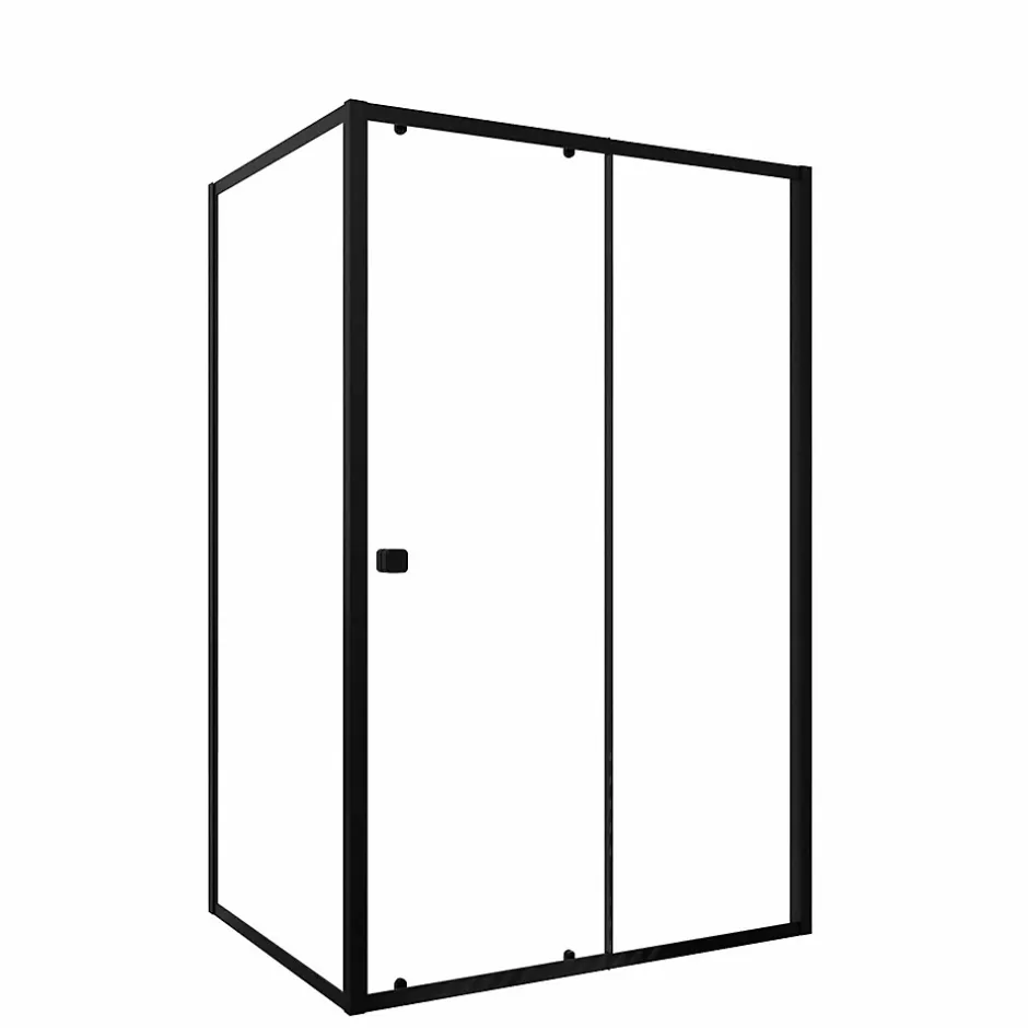 Aurlane Porte de Douche Coulissante Extensible 100x185cm et Retour Fixe 90cm - Noir - BLACK SLIDE