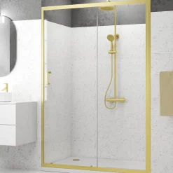 Galedo Porte de douche coulissante 140 x 200 cm, profilés alu doré brossé, Factory Gold