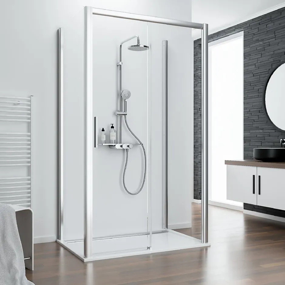 Schulte Porte de douche coulissante l.140 x H.200 cm ouverture gauche, profilé chrome, Impériale 8* Porte De Douche