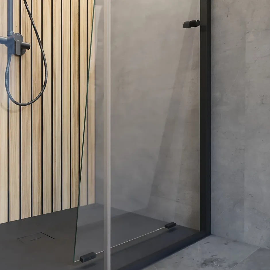 Schulte Porte de douche coulissante droite l.120 x H.200, verre transparent, profilé noir, Trend2.0