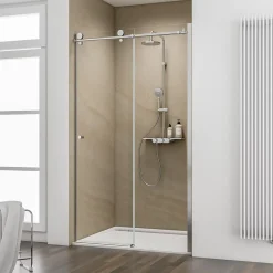 Schulte Porte de douche coulissante l.120 x H.200 cm, verre transparent anticalcaire, profilé chromé, MasterClass