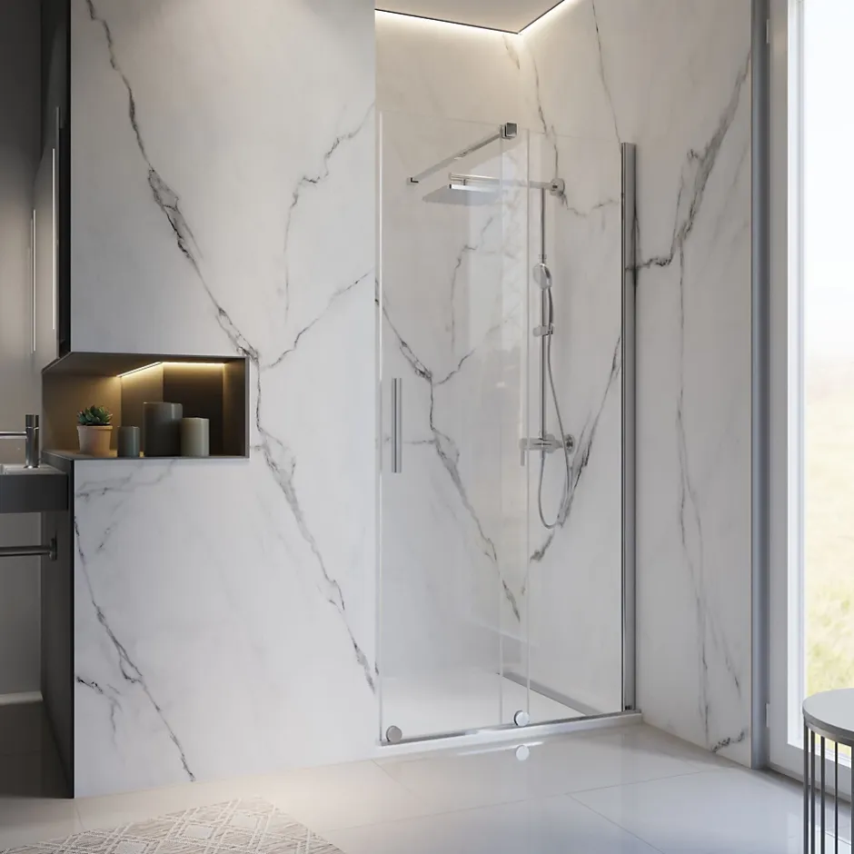 Schulte Porte de douche coulissante avec roulettes l.100 x H.200 cm, verre transparent anticalcaire, profilé chromé, NewStyle* Porte De Douche