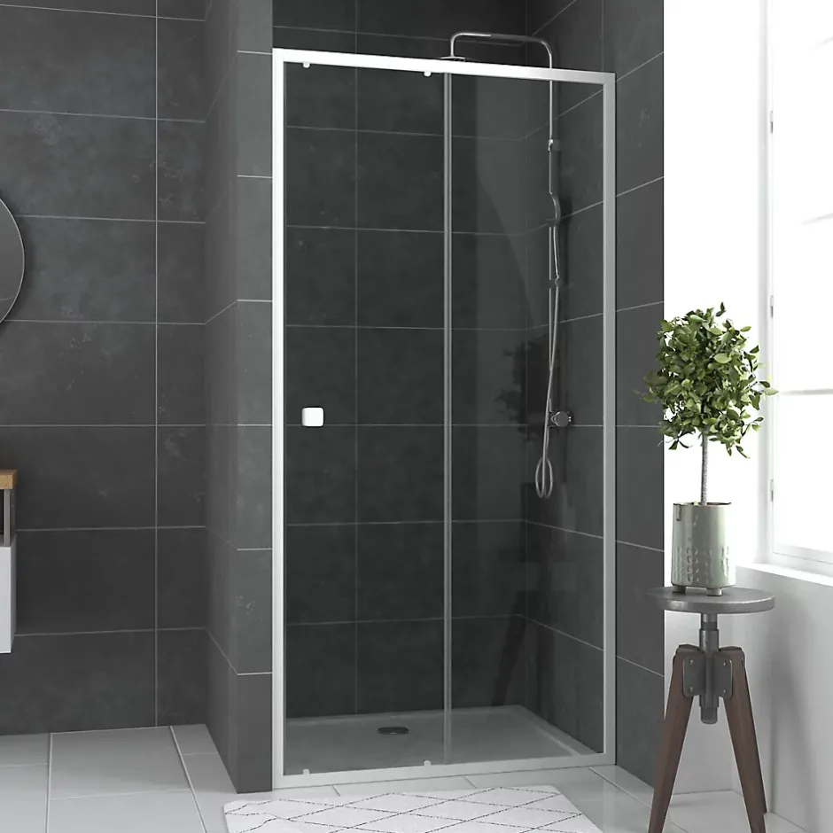 Galedo Porte de douche coulissante blanc Spot transparent 100cm