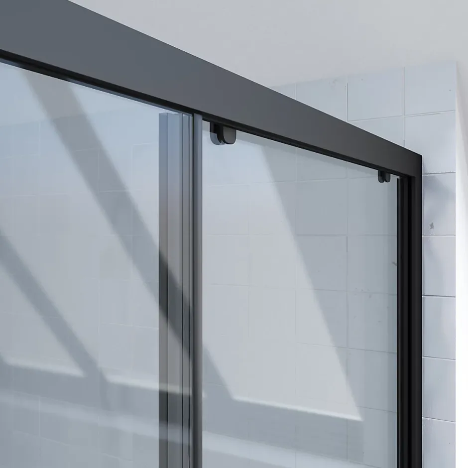 Aurlane Porte de douche coulissante 120x200 cm - Verre transparent - Profilé Noir - CRUSH