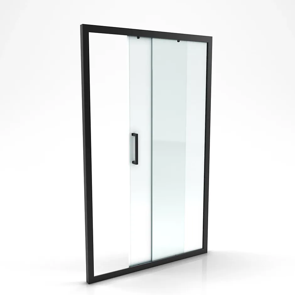 Aurlane Porte de douche coulissante 120x200 cm - Verre transparent - Profilé Noir - CRUSH