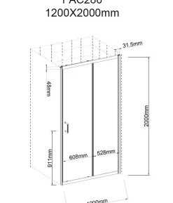 Aurlane Porte de douche coulissante 120x200 cm - Verre transparent - Profilé Noir - CRUSH
