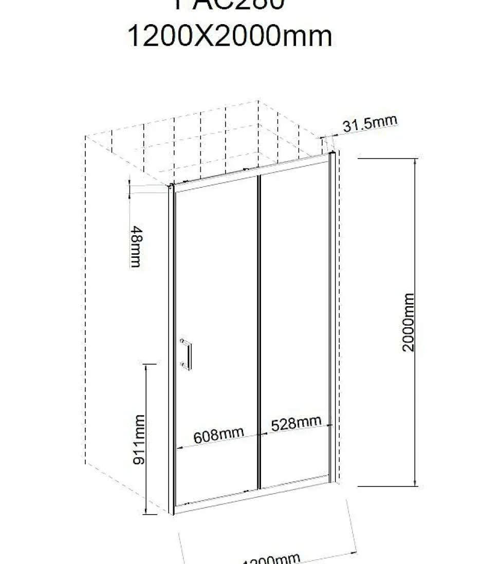 Aurlane Porte de douche coulissante 120x200 cm - Verre transparent - Profilé Noir - CRUSH