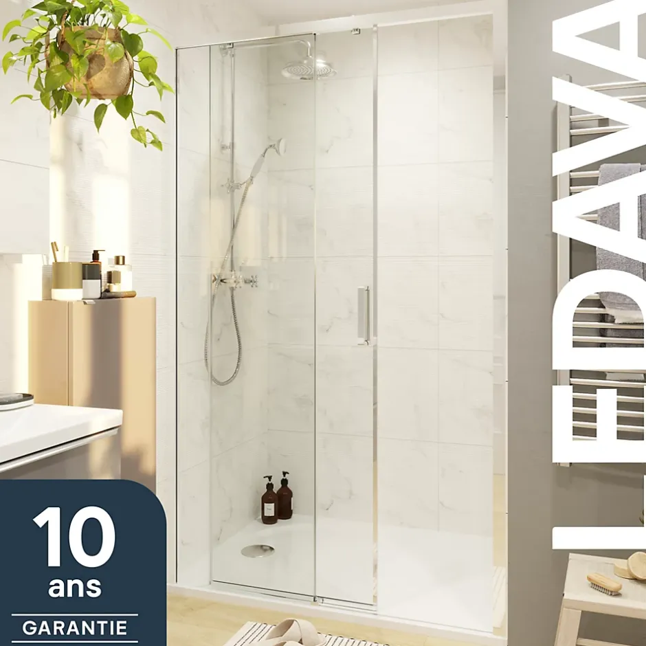 GoodHome Porte de douche coulissante PMR l.120 x 195 cm, profilés finition chrome, Ledava