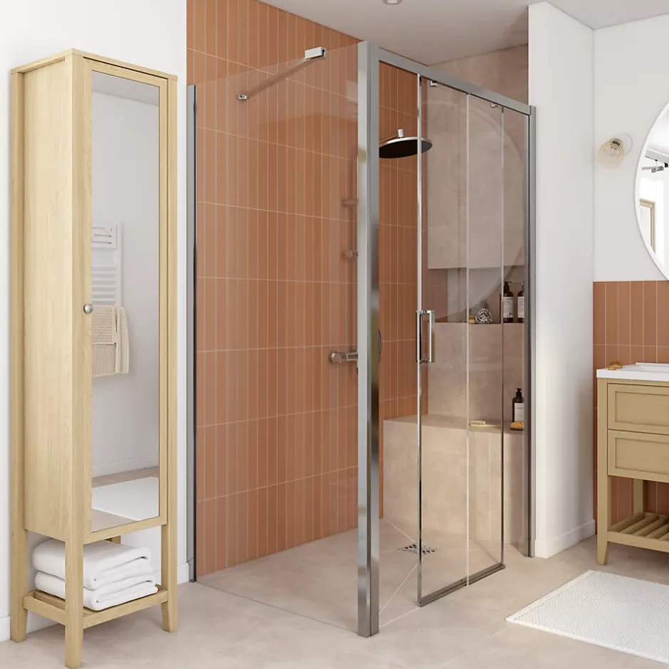 GoodHome Porte de douche coulissante PMR l.120 x 195 cm, profilés finition chrome, Ledava