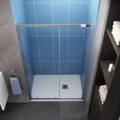 AICA Sanitaire Porte de douche coulissante 150cm en 5mm verre trempé porte de douche Hauteur 190cm Installation en niche* Porte De Douche