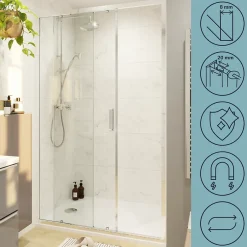 GoodHome Porte de douche coulissante l.120 x H.195 cm, verre transparent, profilés alu chrome, Ledava