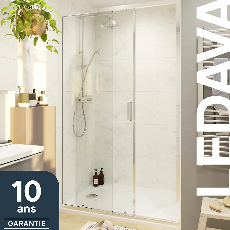 GoodHome Porte de douche coulissante l.120 x H.195 cm, verre transparent, profilés alu chrome, Ledava