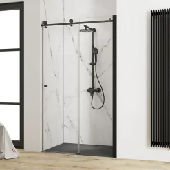 Schulte Porte de douche coulissante l.160 x H.200 cm, verre transparent, profilé noir mat, MasterClass