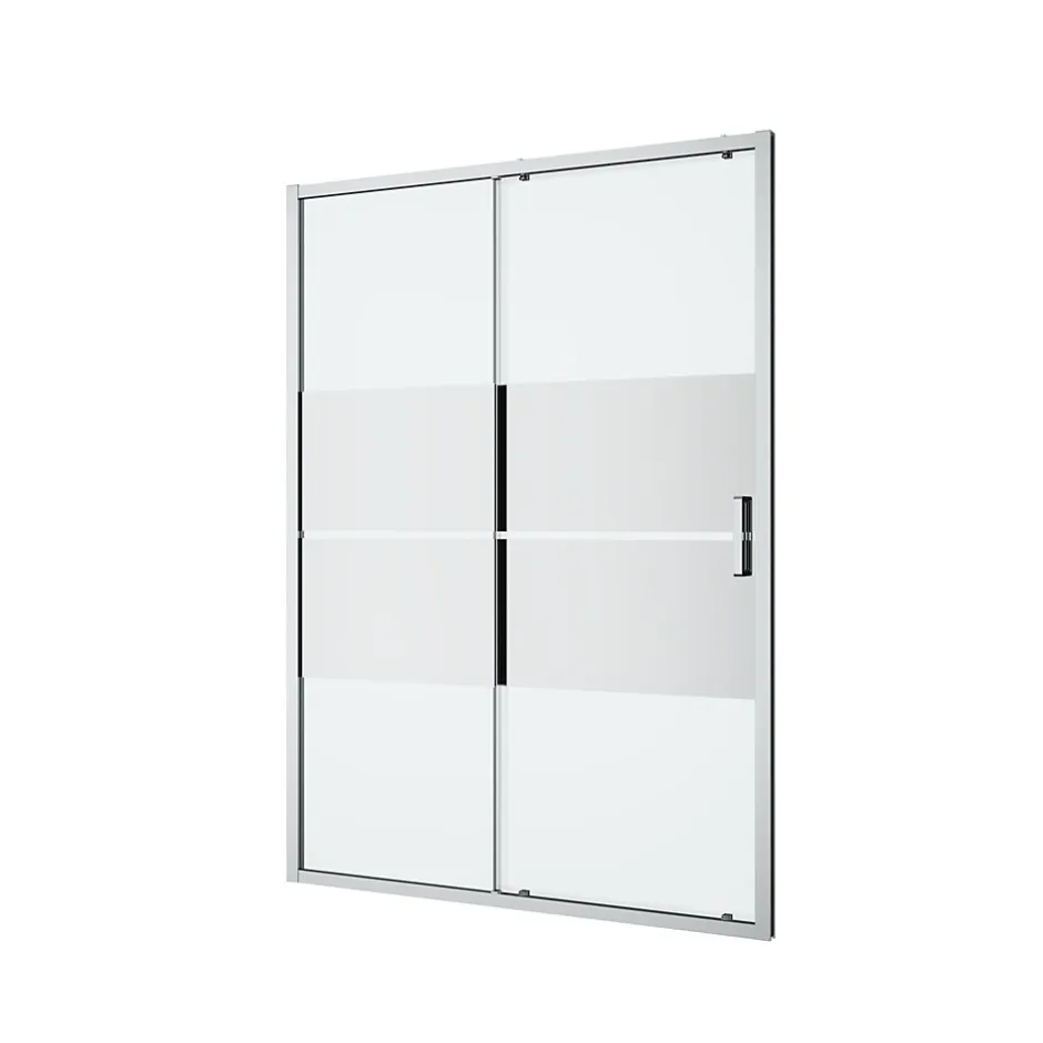 GoodHome Porte de douche coulissante l.140 x H.195 cm, bandes miroir, profilés alu chrome, Ledava* Porte De Douche
