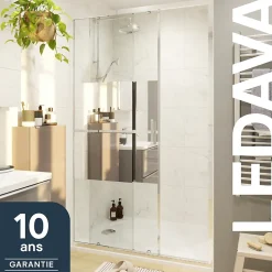 GoodHome Porte de douche coulissante l.140 x H.195 cm, bandes miroir, profilés alu chrome, Ledava* Porte De Douche