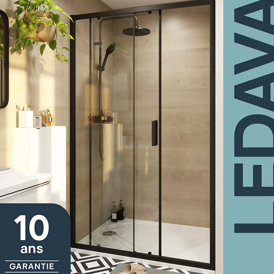 GoodHome Porte de douche coulissante l.120 x H.195 cm, profilés alu noir, Ledava* Porte De Douche